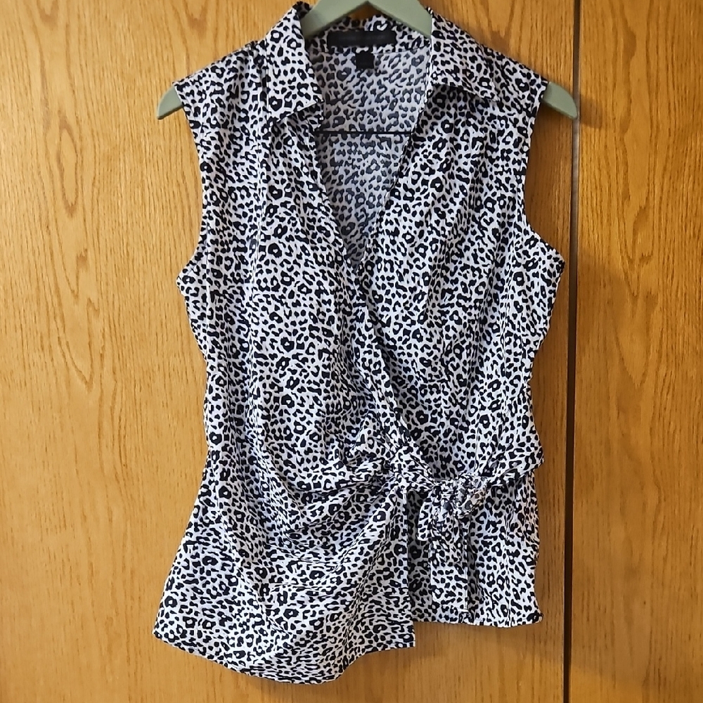 Express Black and White Animal Print Wrap Blouse